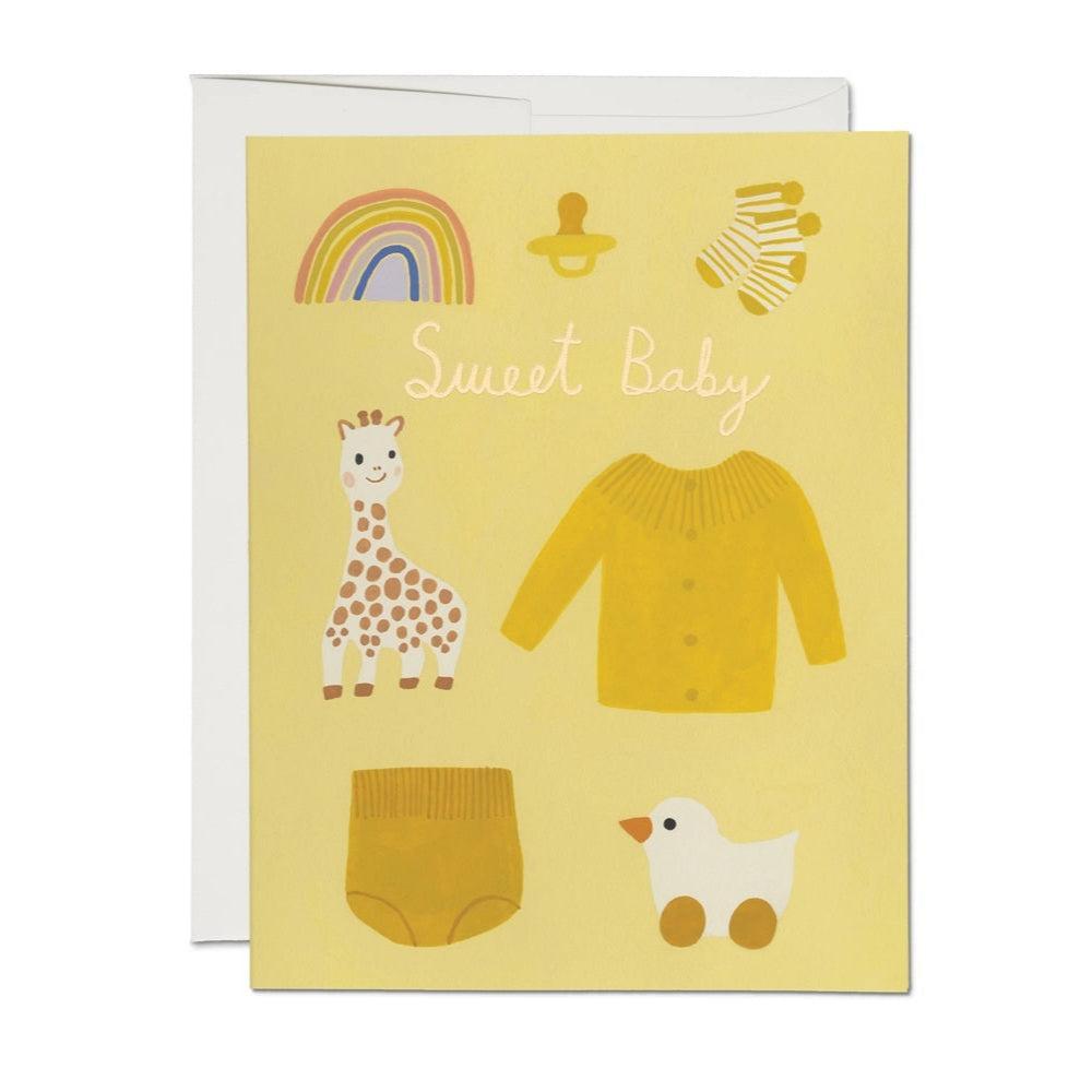 Red Cap New Baby Cards - Yellow Baby